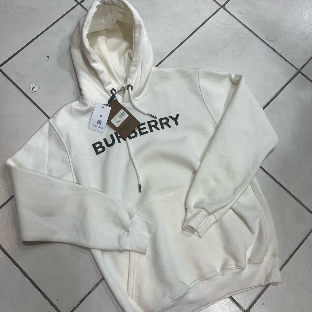Burberry Cream Hoodie with Black Logo
